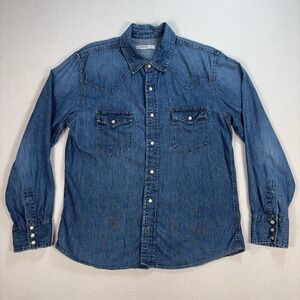 Gap 1969 Denim Shirt Men's M Blue Flap Pockets Pearl‎ Snap Button Up Western